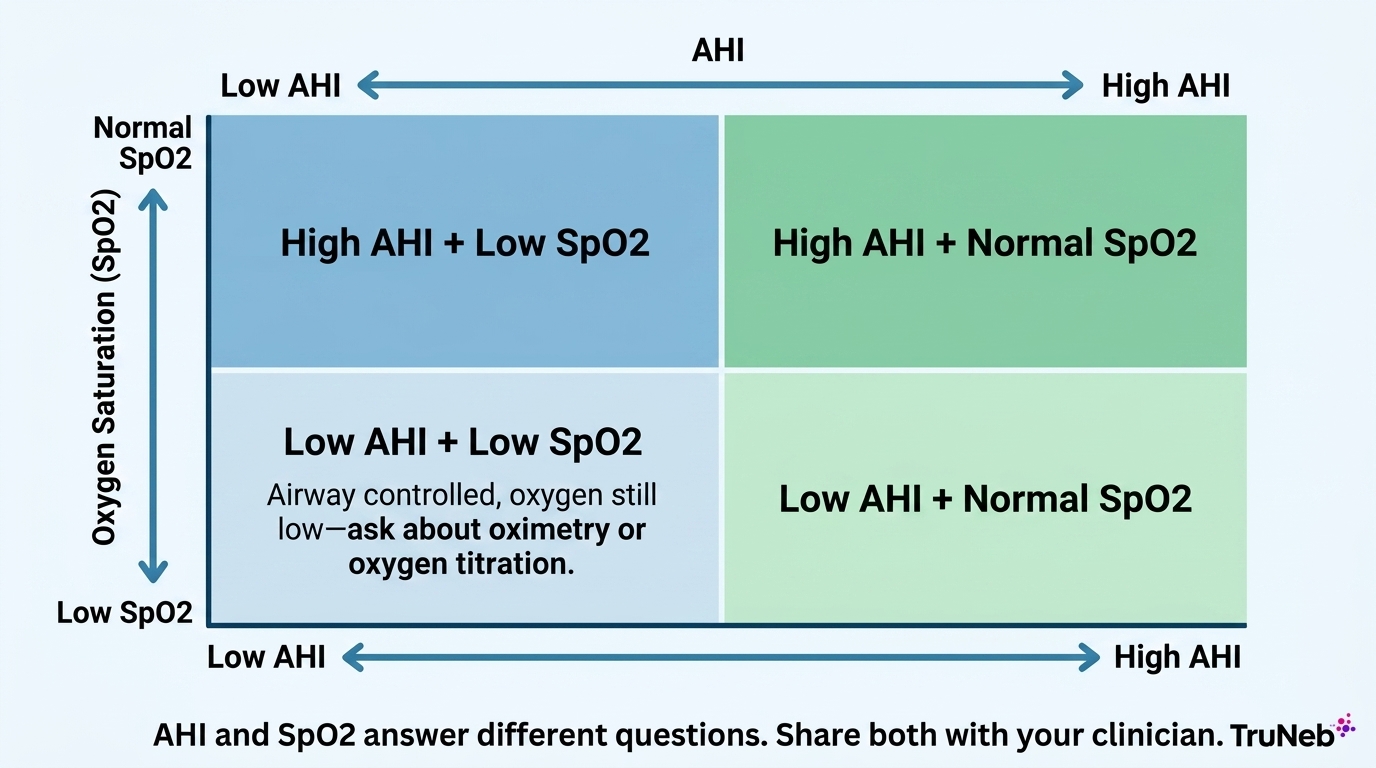 Four-quadrant chart comparing patterns of AHI and oxygen saturation