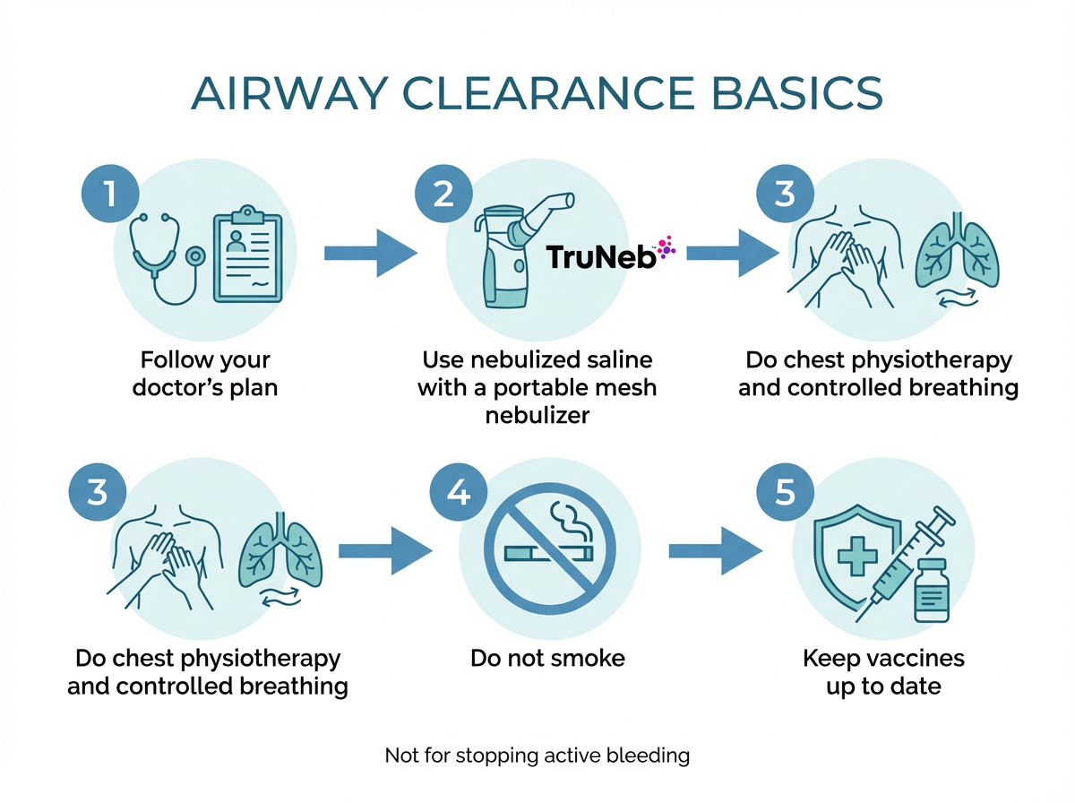 Infographic outlining basic airway clearance steps for chronic lung conditions