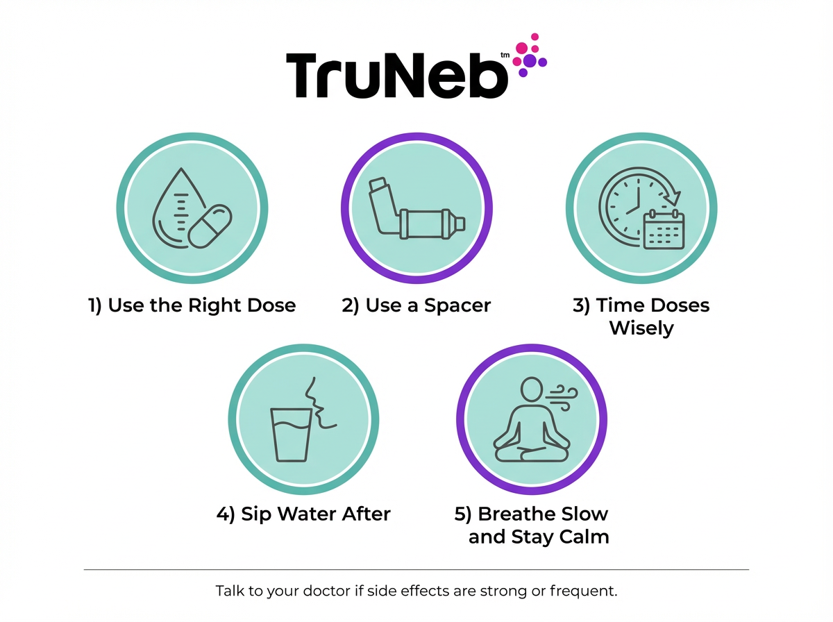 Icons showing tips to reduce albuterol side effects