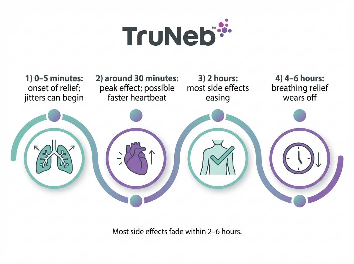 Timeline of common albuterol side effects over 0 to 6 hours