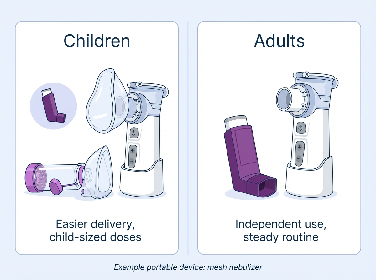 Asthma devices for children vs adults Comparison graphic of asthma devices for children and adults