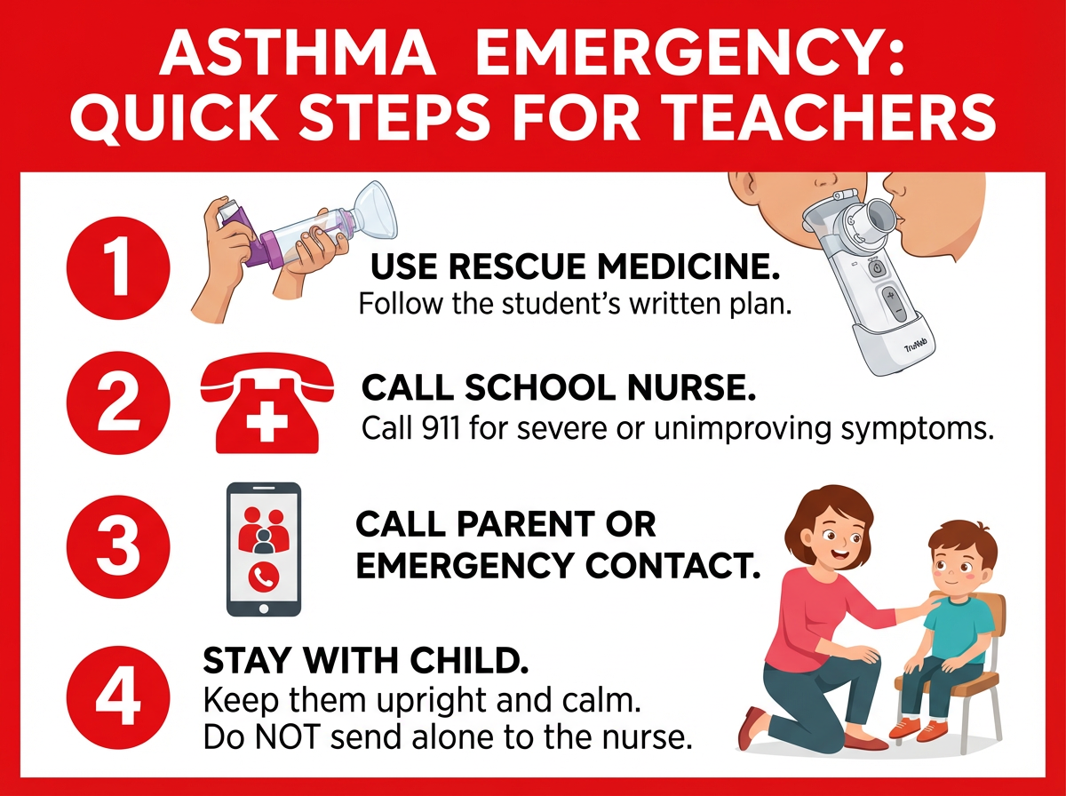 Asthma emergency quick steps for teachers infographic
