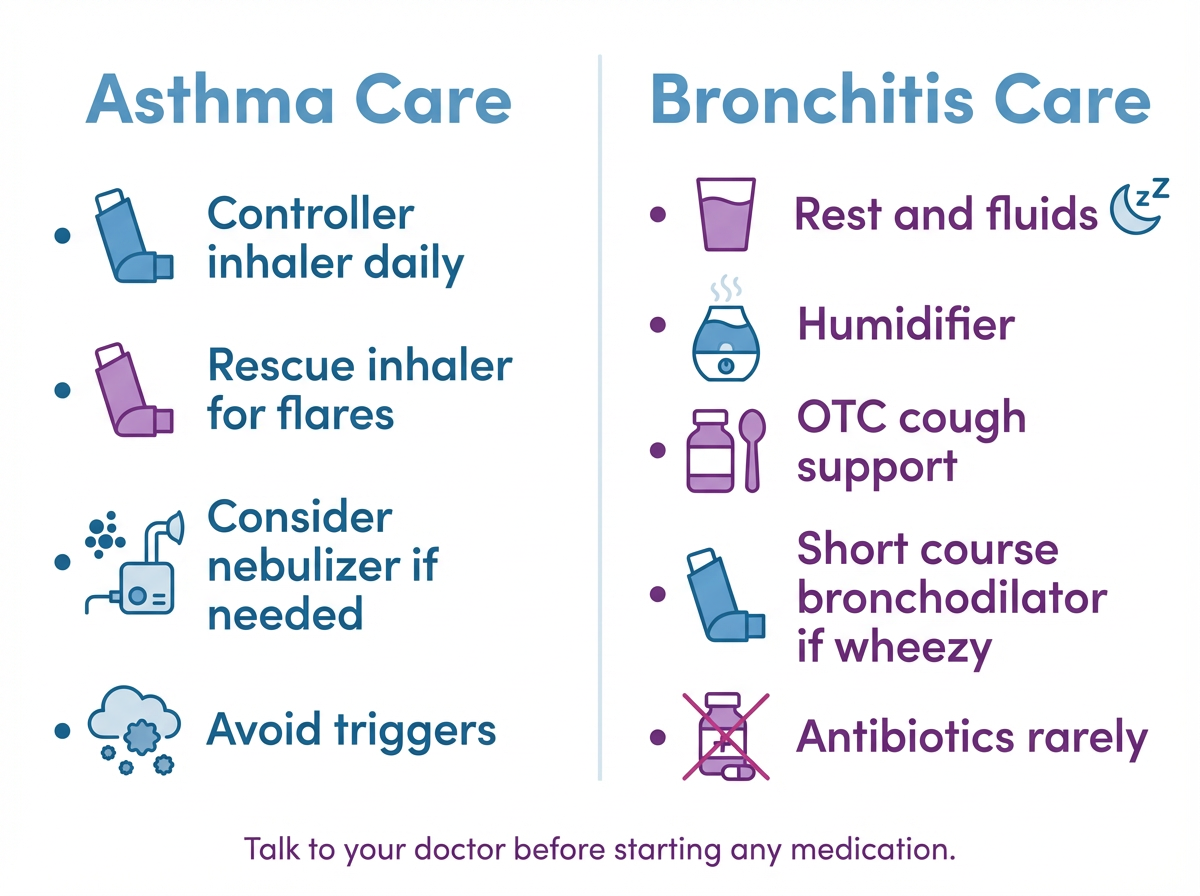 Asthma care versus bronchitis care Asthma and bronchitis care infographic