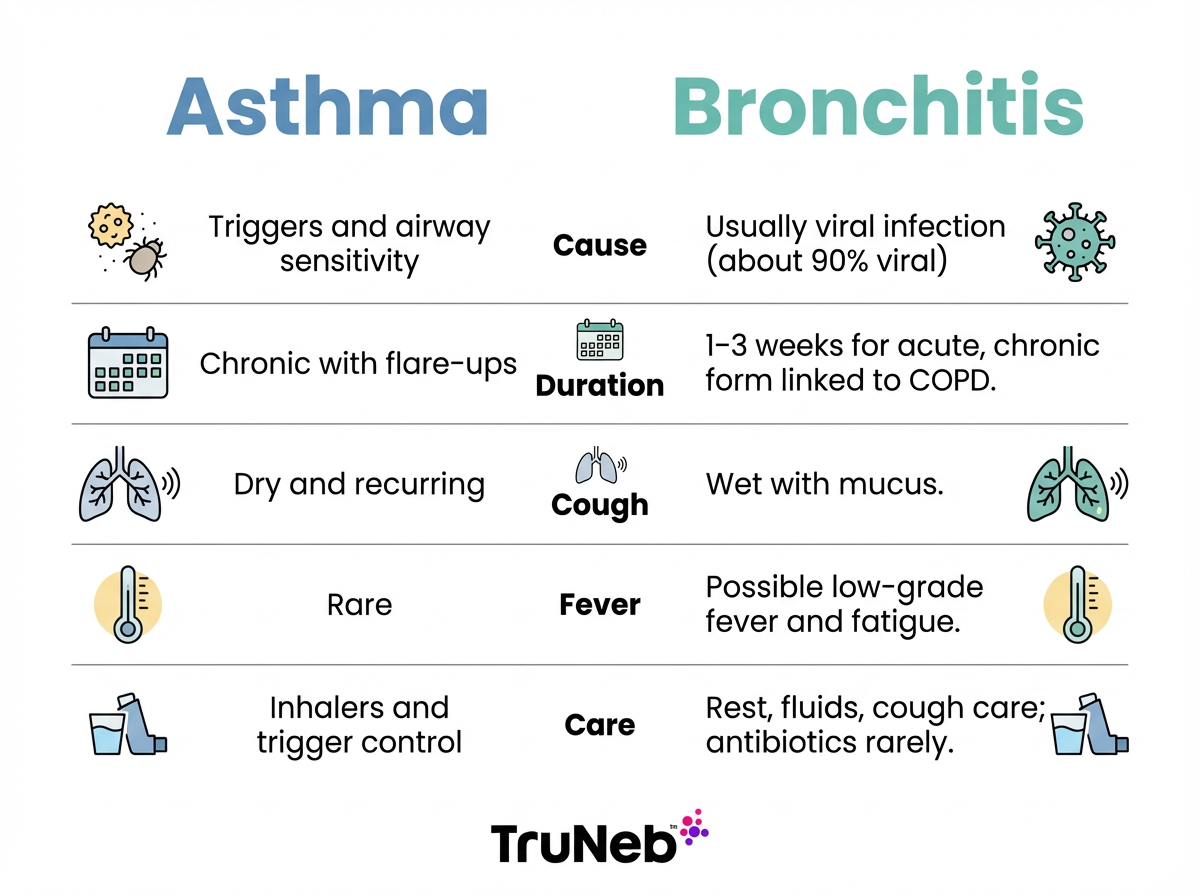 Key differences between asthma and bronchitis Asthma versus bronchitis comparison infographic