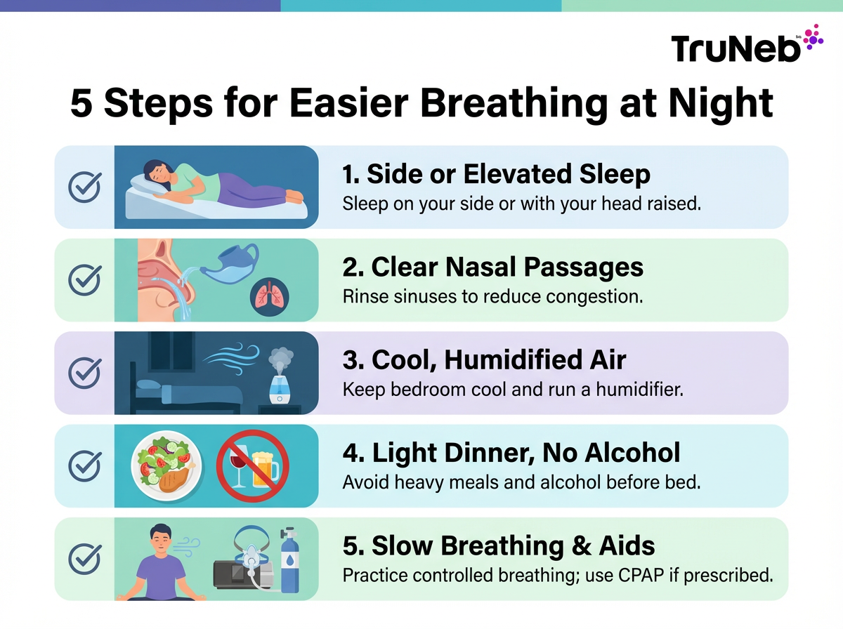 5 steps for easier breathing at night Checklist infographic with five steps for easier breathing at night