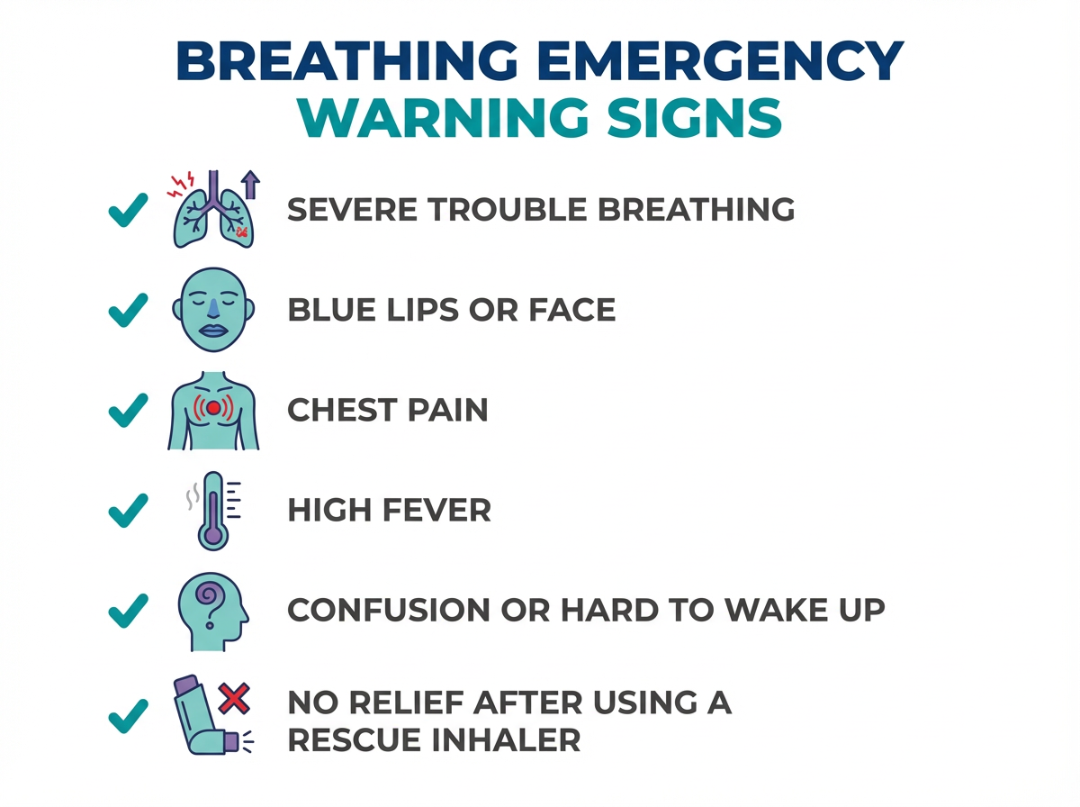 Breathing emergency warning signs checklist Checklist graphic of breathing emergency warning signs