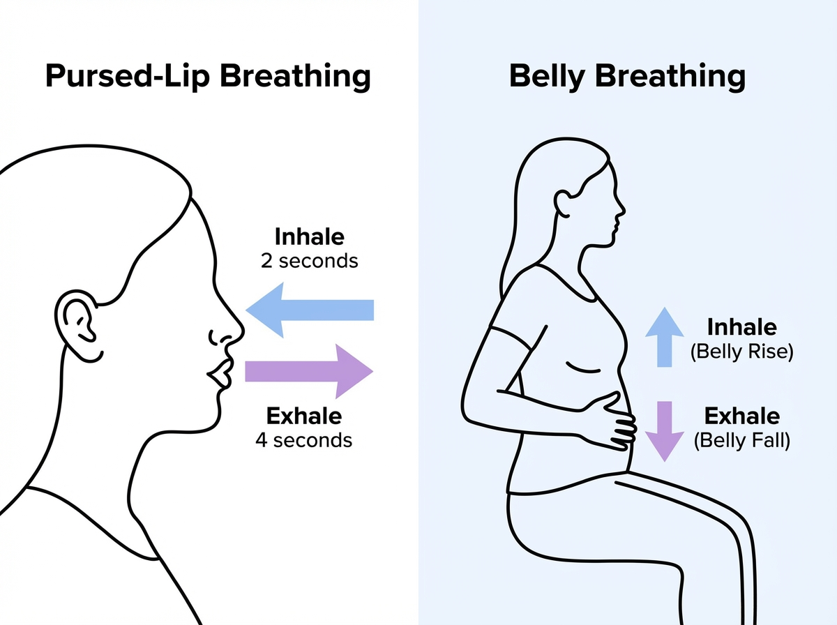 Pursed-Lip Breathing and Belly Breathing Exercises Pursed-lip breathing and belly breathing infographic