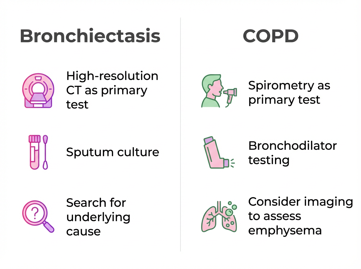 Bronchiectasis vs COPD diagnostic tests checklist Checklist of diagnostic tests for bronchiectasis and COPD