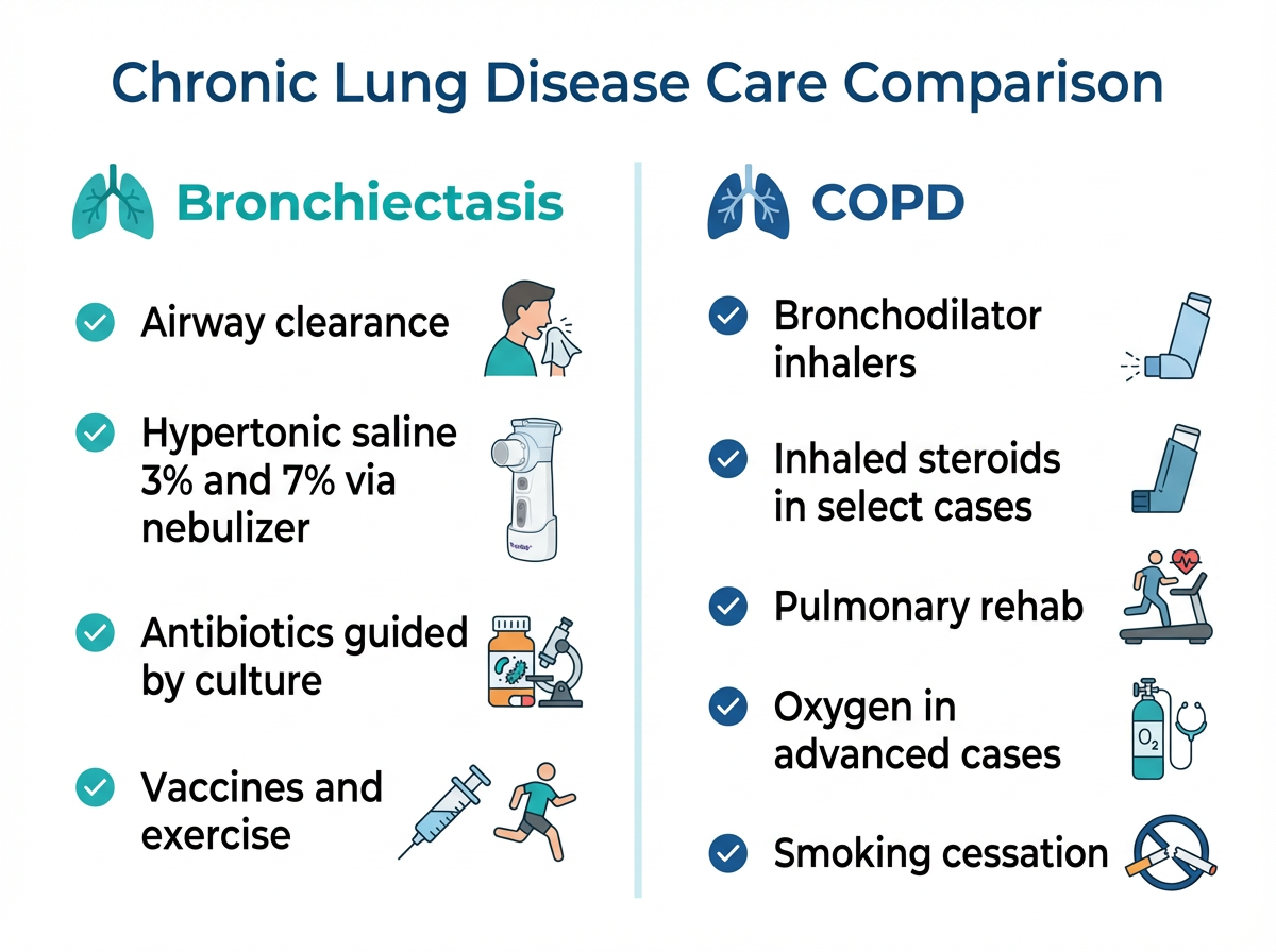 Bronchiectasis vs COPD treatment comparison checklist Comparison of bronchiectasis and COPD treatment options