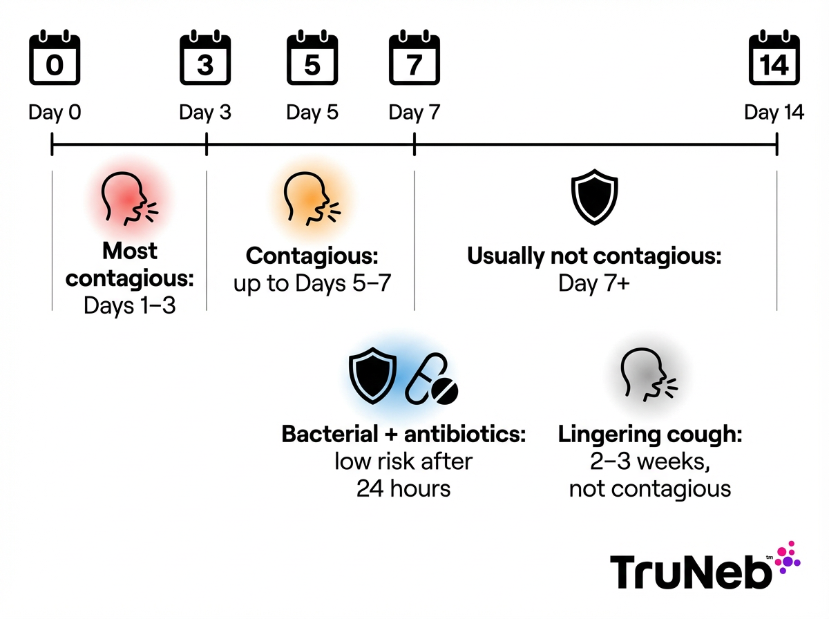 Timeline showing when bronchitis is most and least contagious over 14 days