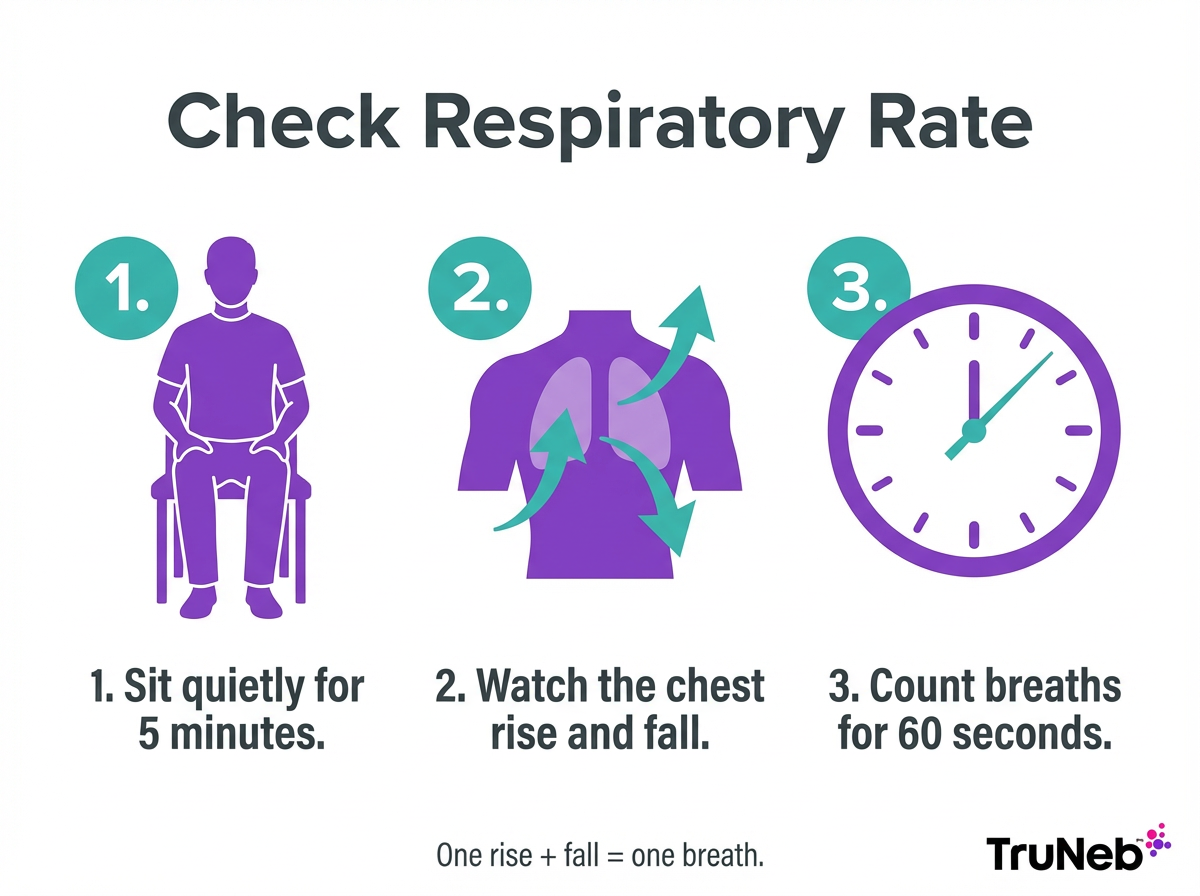 How to check respiratory rate in three steps Check respiratory rate three-step infographic