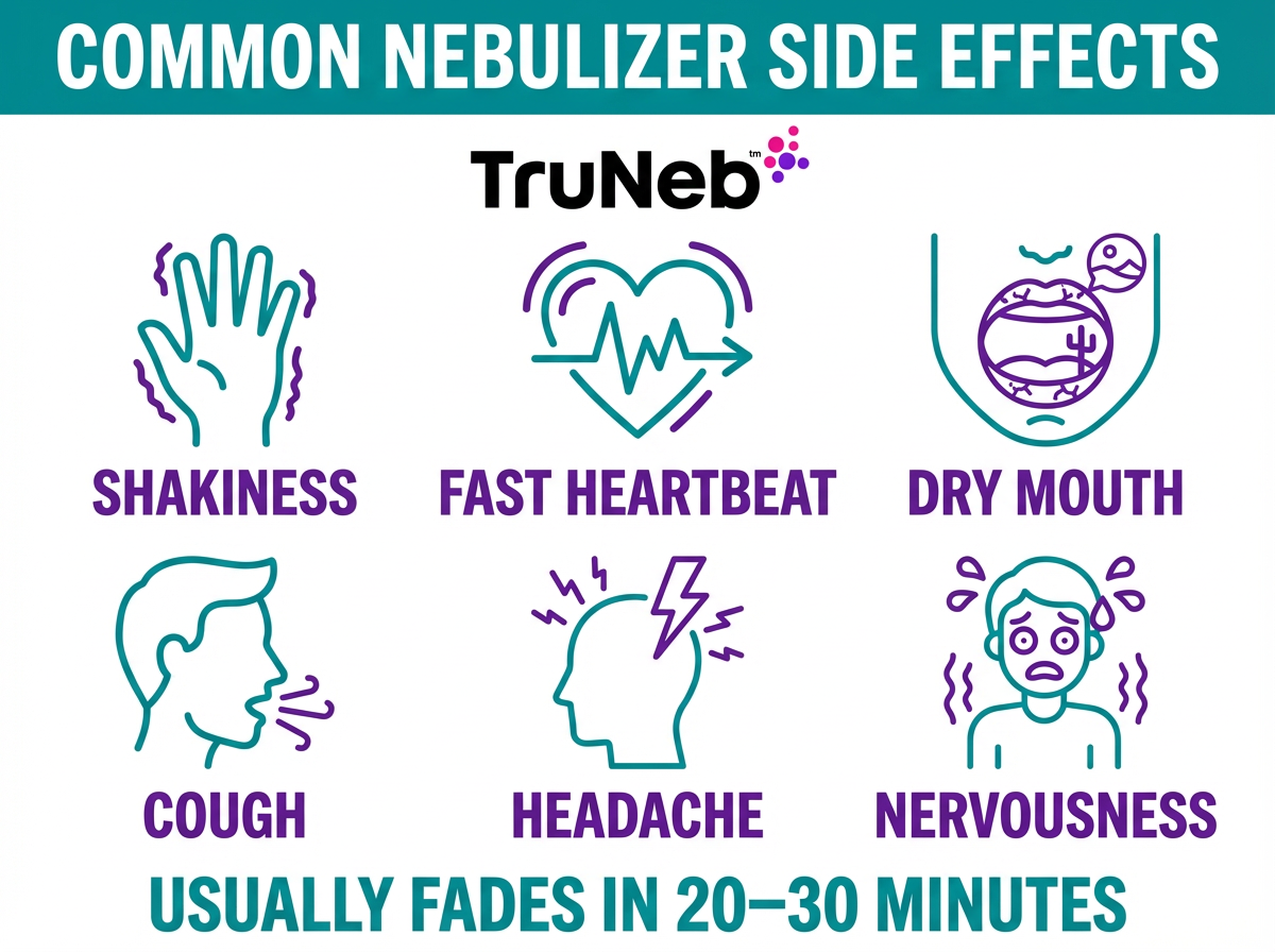 Infographic showing common nebulizer side effects and icons