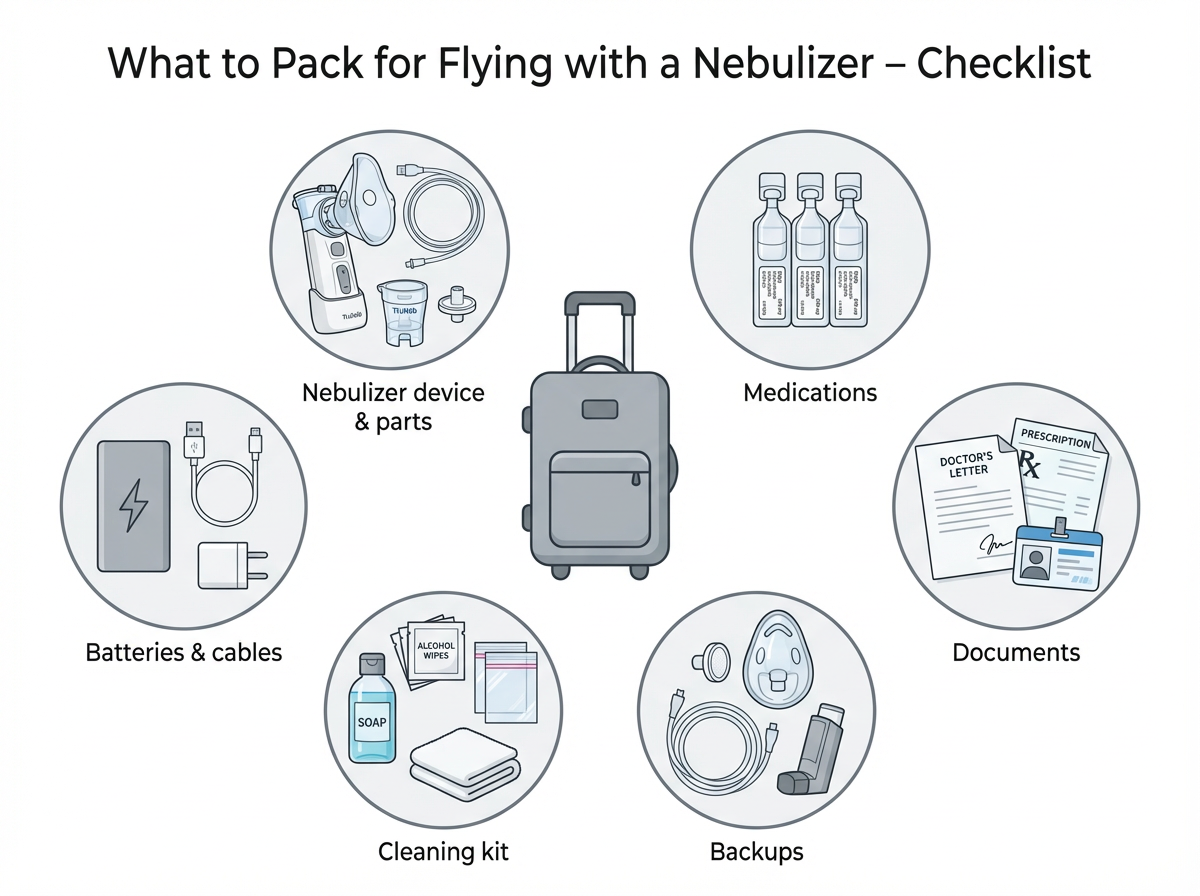 What to Pack for Flying with a Nebulizer – Checklist Infographic: What to Pack for Flying with a Nebulizer – Checklist