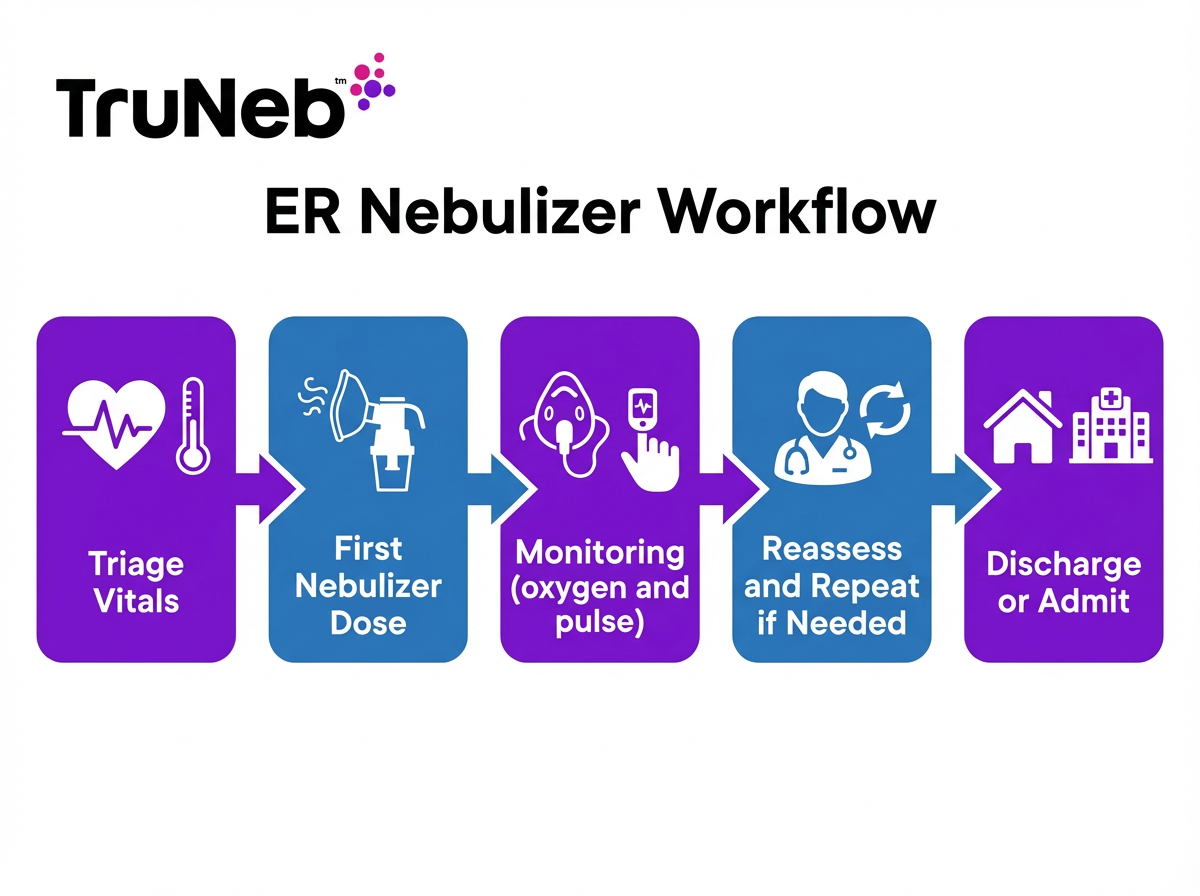 ER Nebulizer Workflow ER nebulizer workflow flowchart from triage to discharge or admit