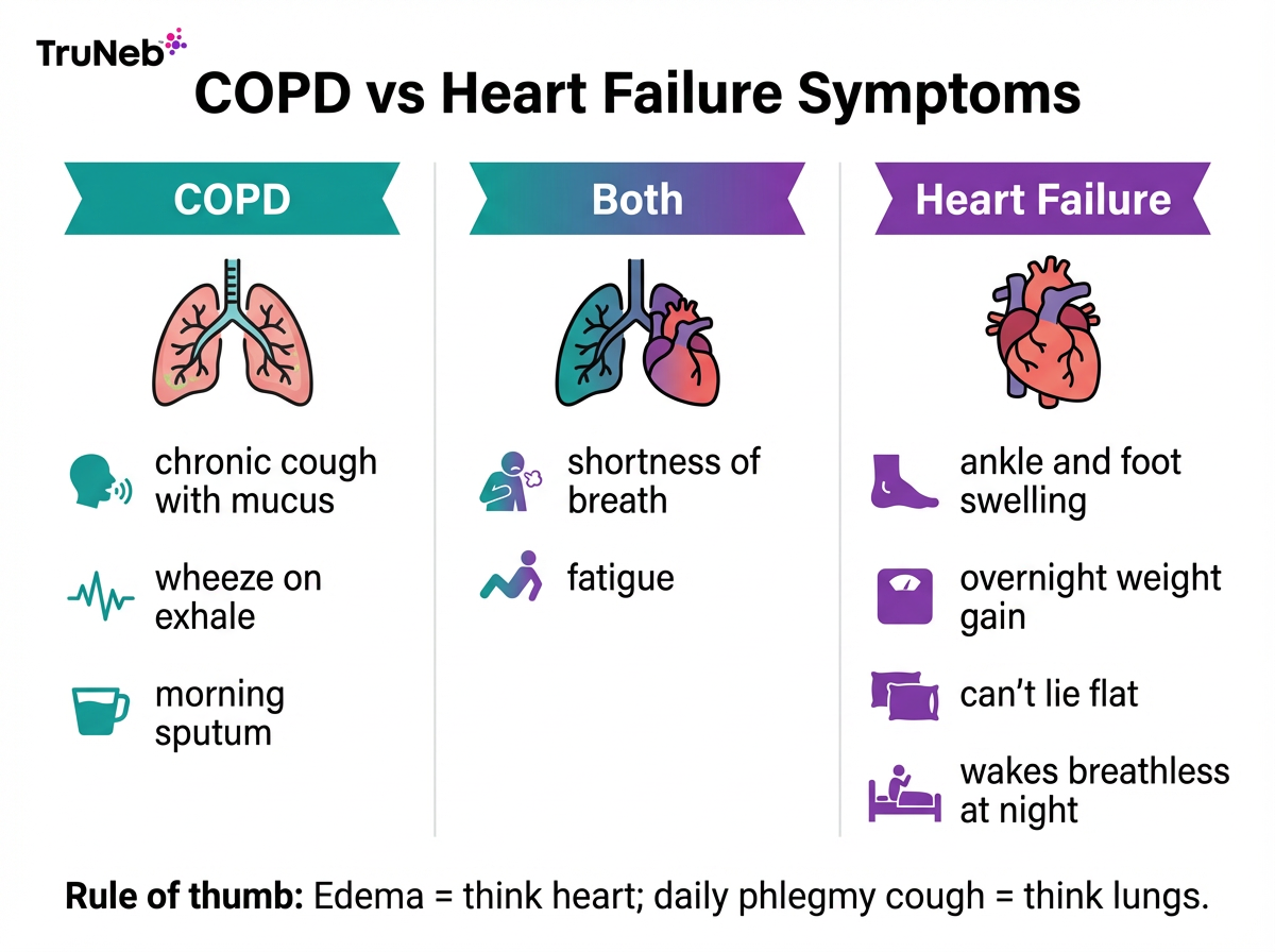 Infographic comparing COPD vs heart failure symptoms