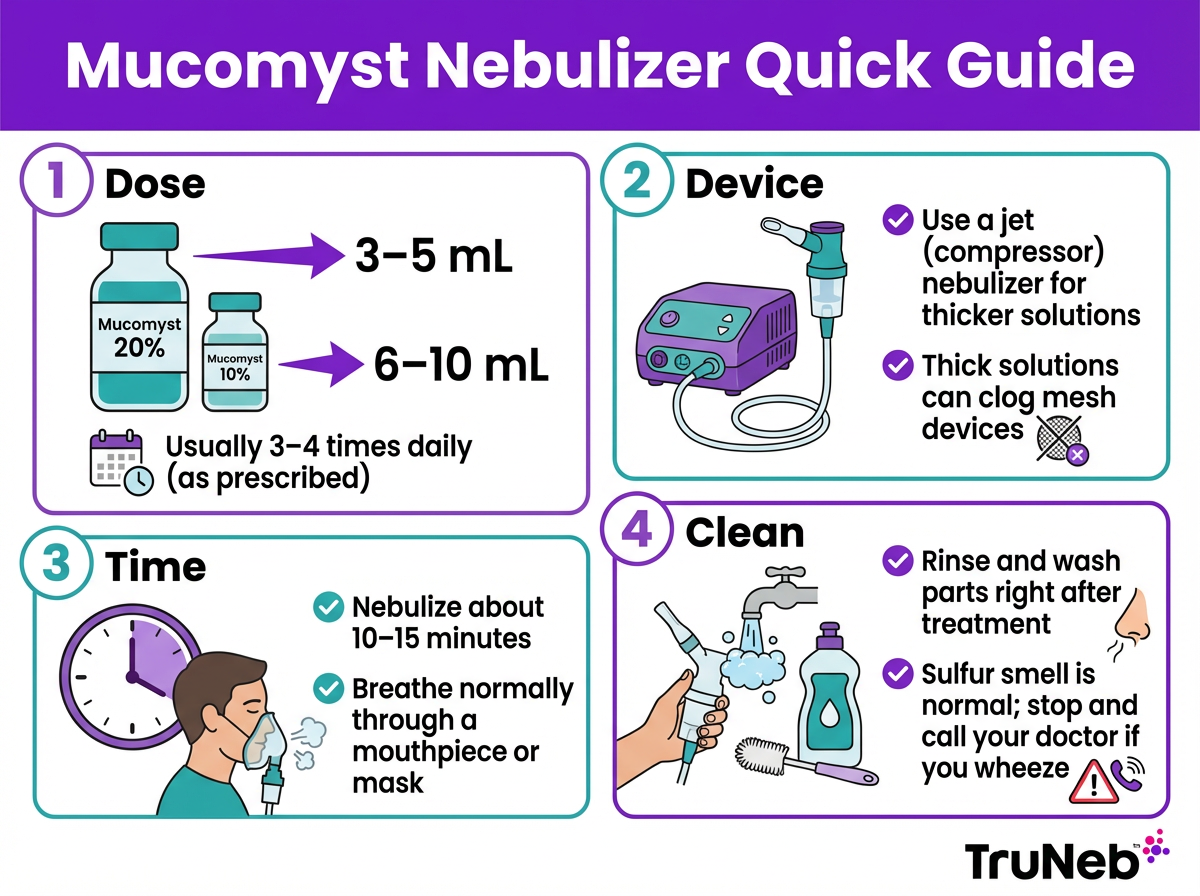 Mucomyst nebulizer quick guide infographic