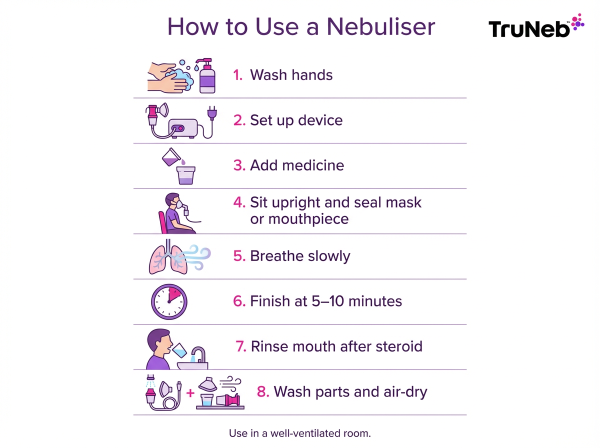 How to use a nebuliser step-by-step infographic