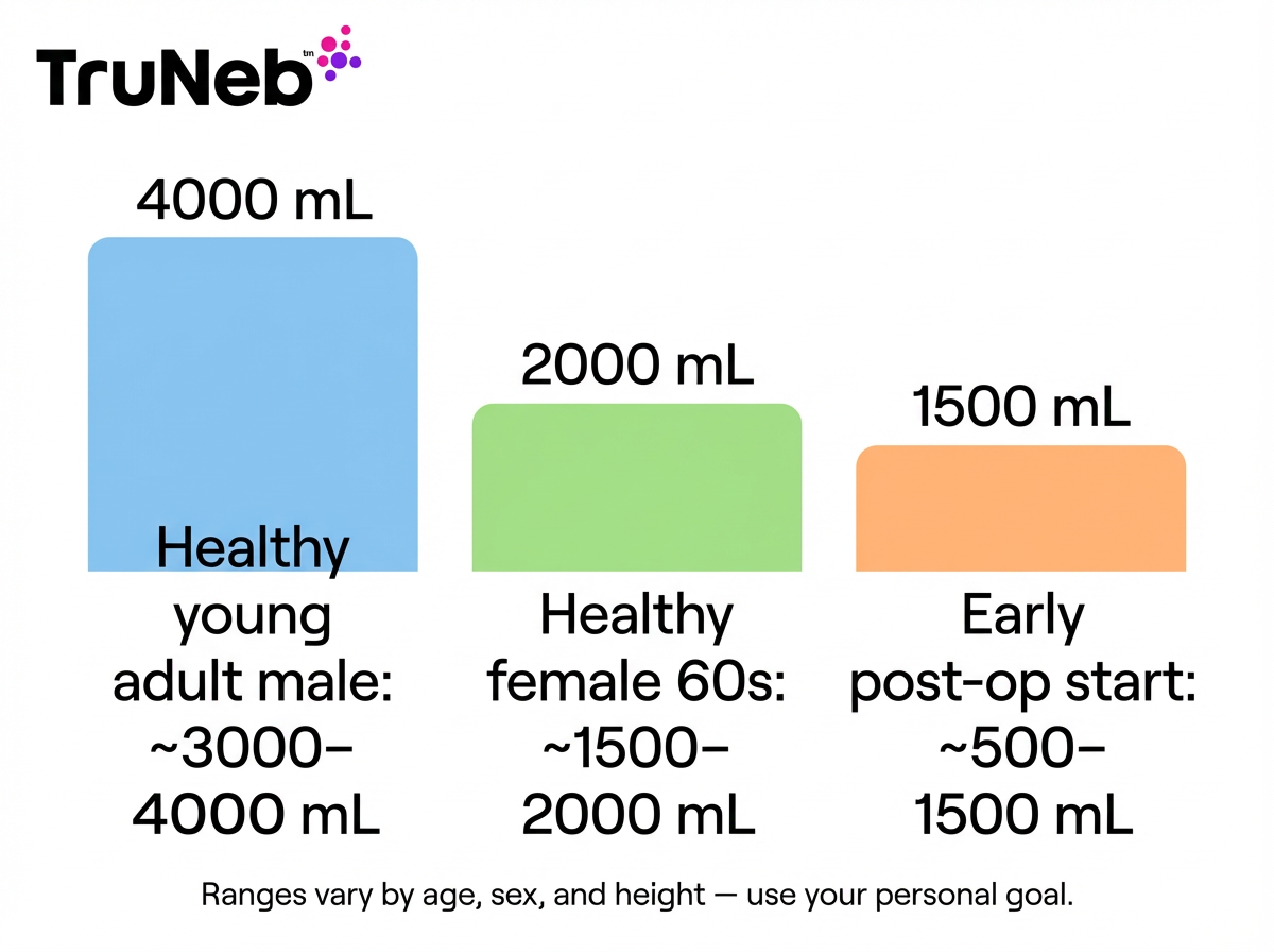 Example incentive spirometer volumes with note that ranges vary widely.