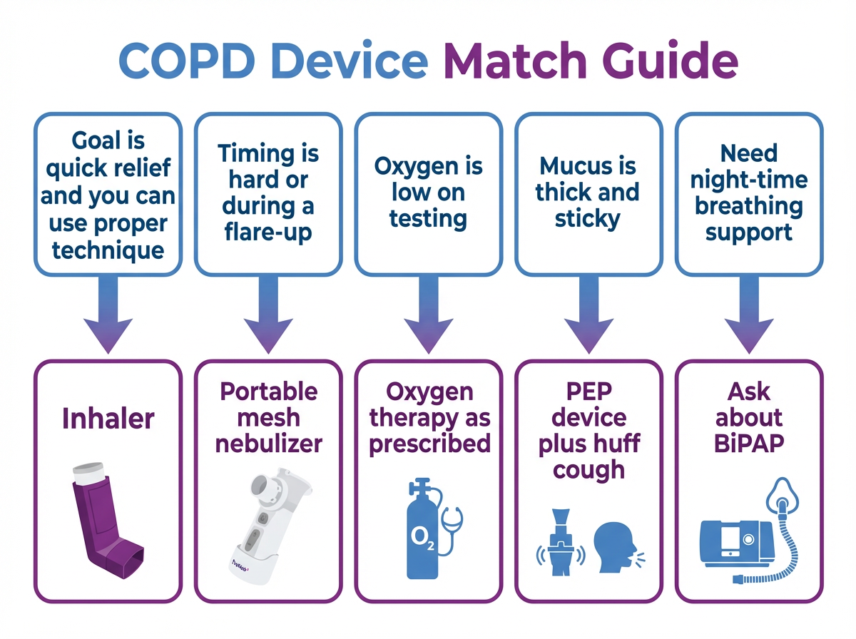 COPD Device Match Guide Infographic Flowchart to choose COPD devices by goal.