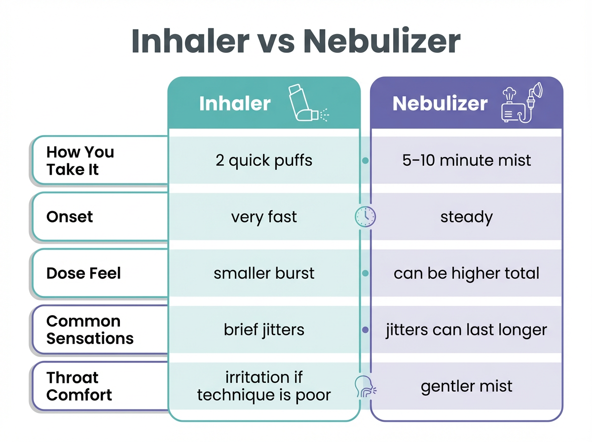 Comparison chart of inhaler versus nebulizer experiences with albuterol