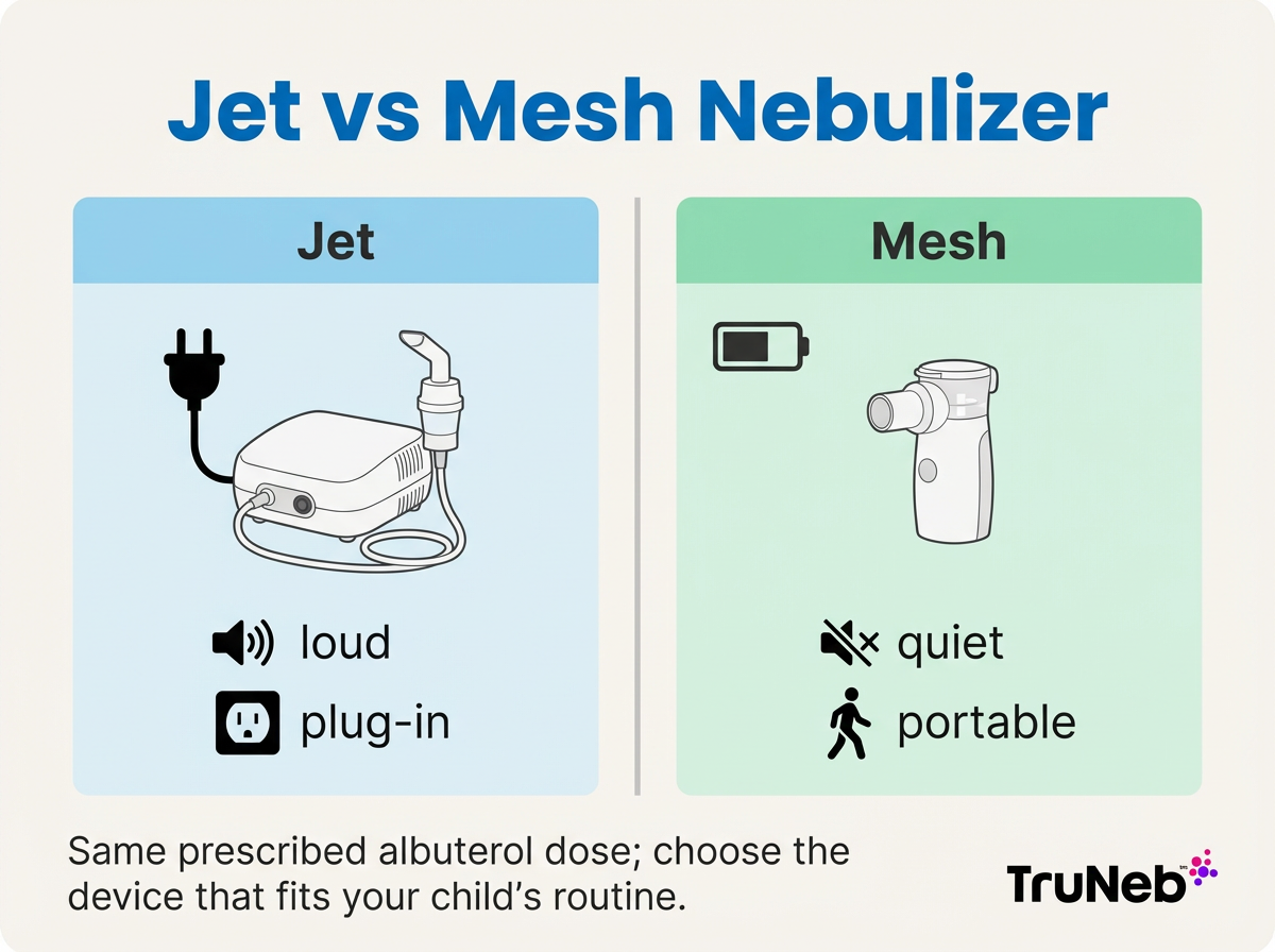Jet vs Mesh Nebulizer infographic Infographic comparing jet vs mesh nebulizers