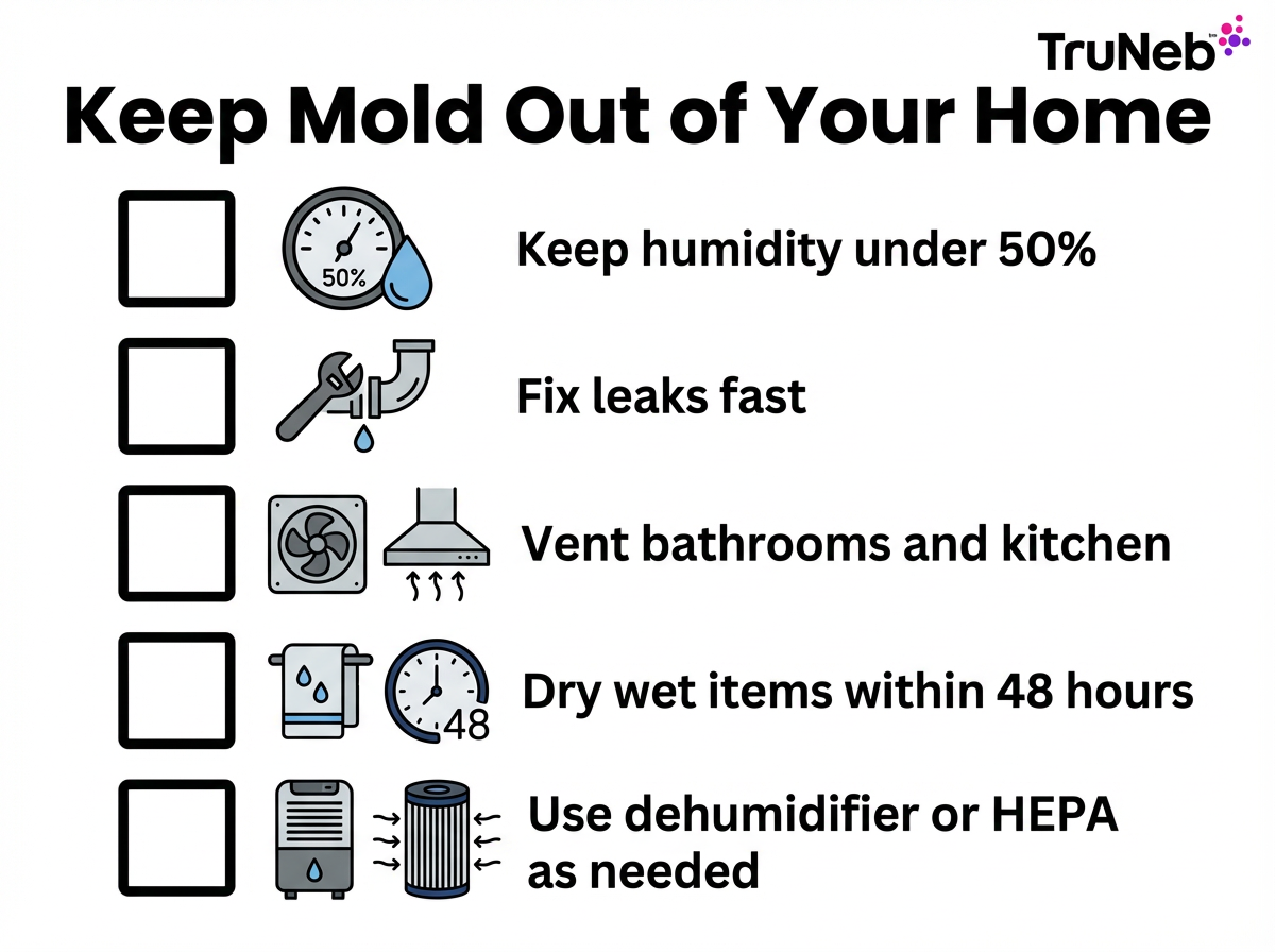 Checklist infographic with five tips to keep mold out of your home