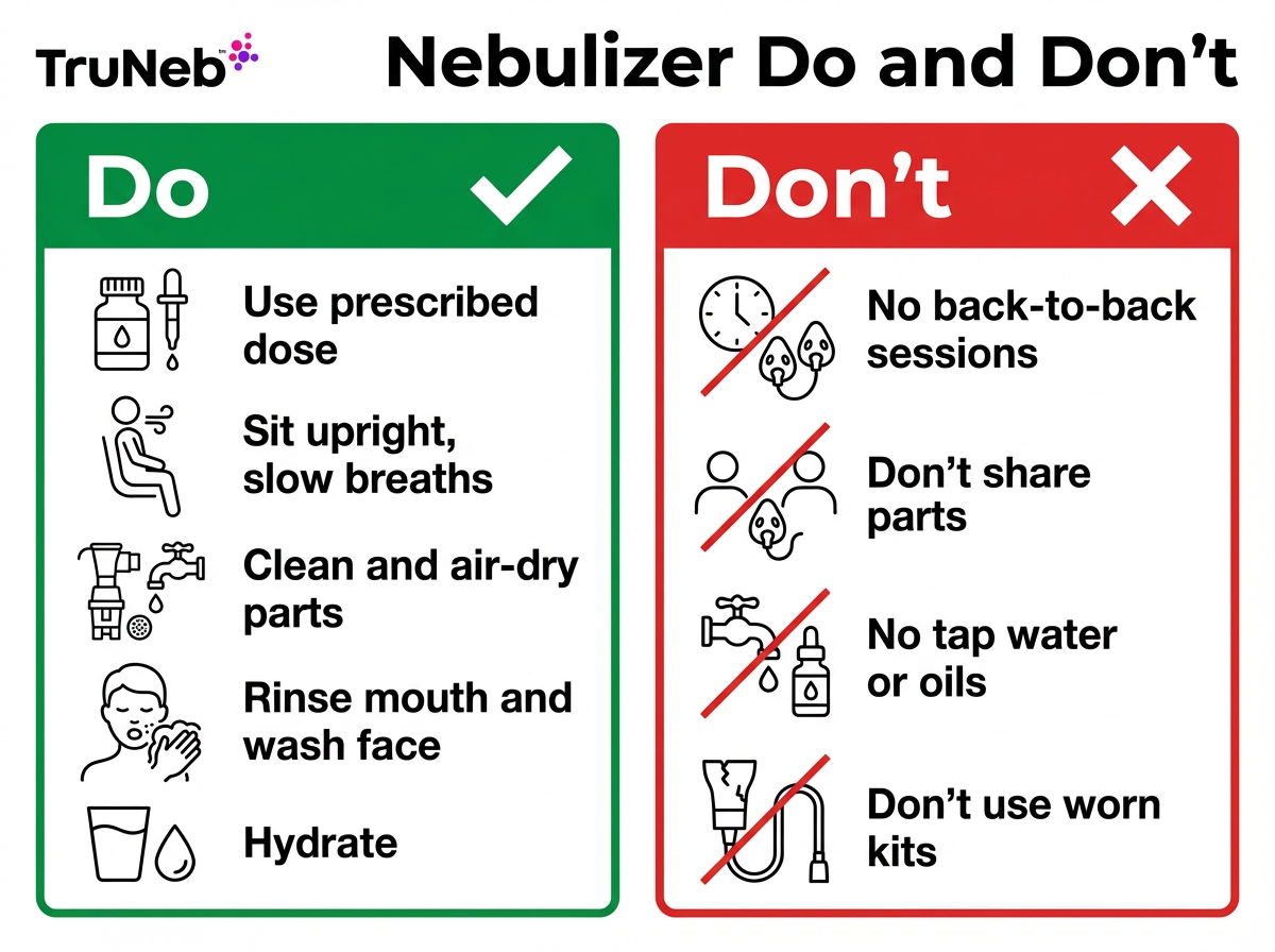 Infographic checklist of nebulizer do and don't guidelines