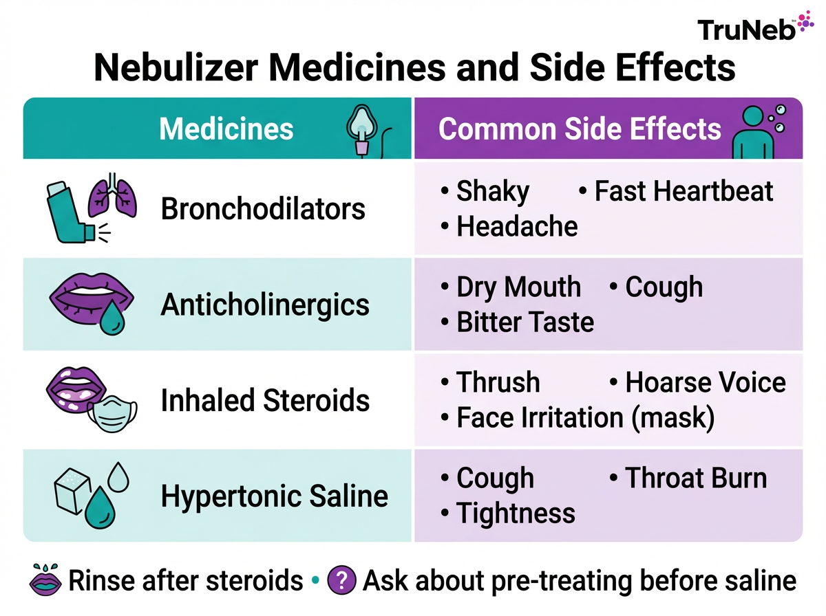 Infographic of nebulizer medicines and common side effects