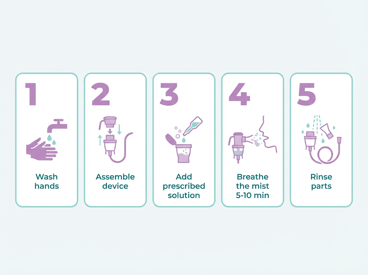 How to use a portable nebulizer in five steps Five-step nebulizer usage infographic