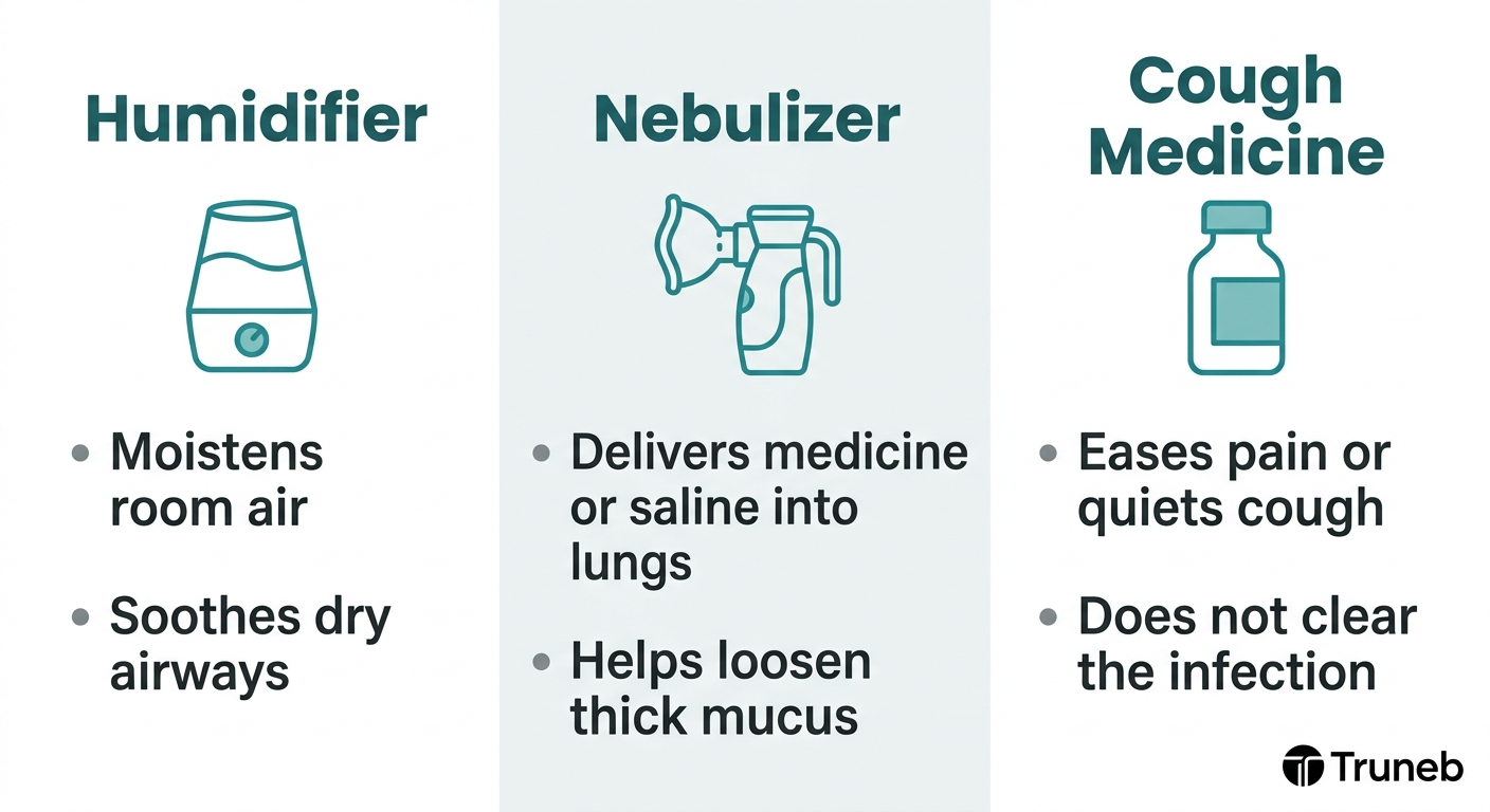 Comparison of nebulizers, humidifiers, and cough medicines for bronchitis relief
