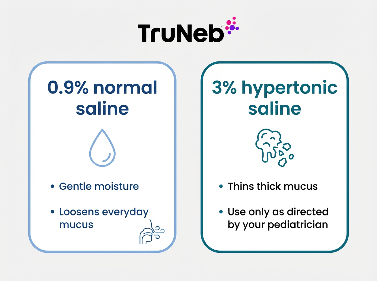 0.9% normal saline vs 3% hypertonic saline Side-by-side comparison infographic of 0.9% normal saline and 3% hypertonic saline