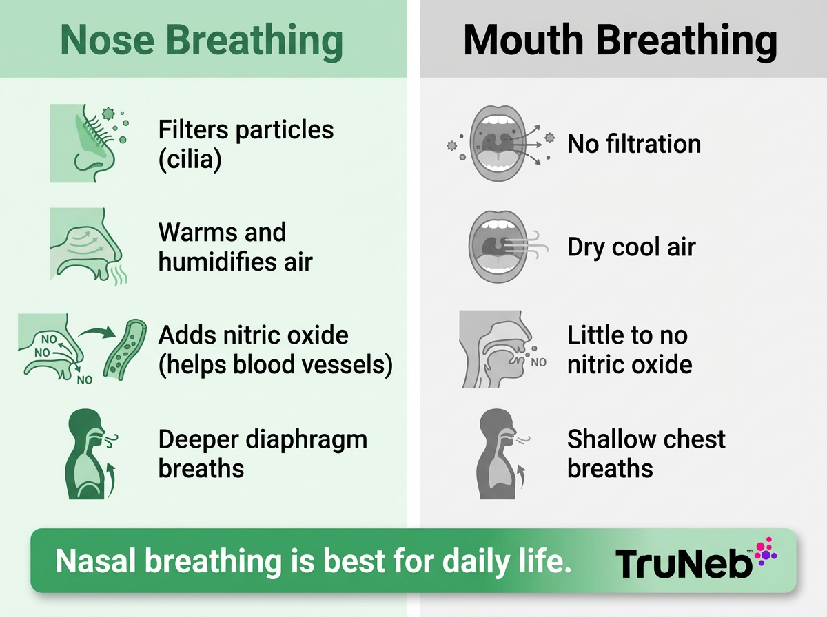 Nose Breathing vs Mouth Breathing Infographic Infographic comparing nose breathing and mouth breathing