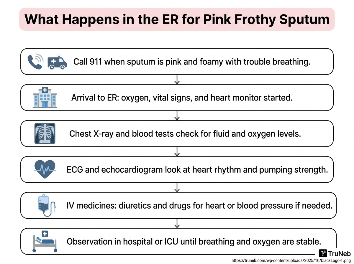 Infographic: ER Pathway for Pink Frothy Sputum Flowchart infographic showing the typical ER pathway for someone with pink frothy sputum