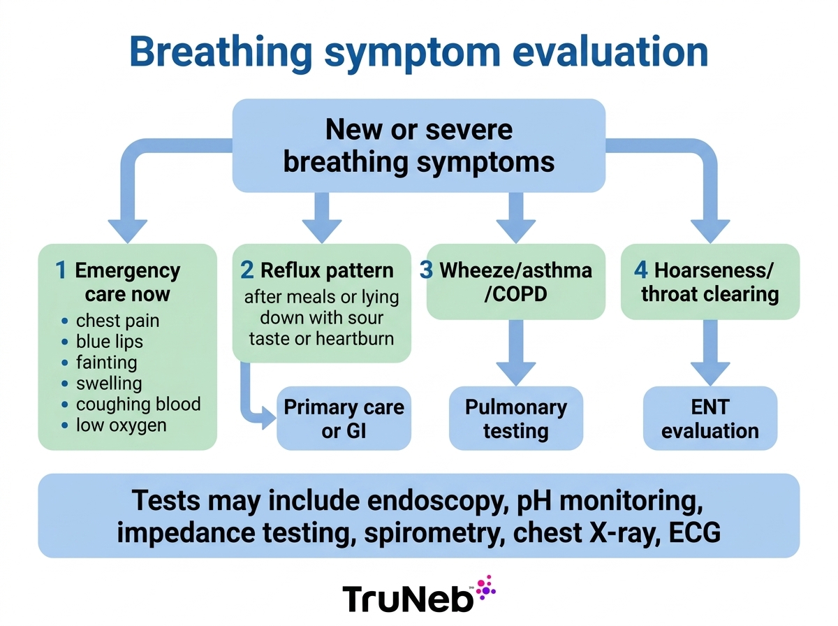 Evaluation pathways for breathing symptoms and reflux Flowchart showing evaluation pathways for breathing symptoms and reflux.