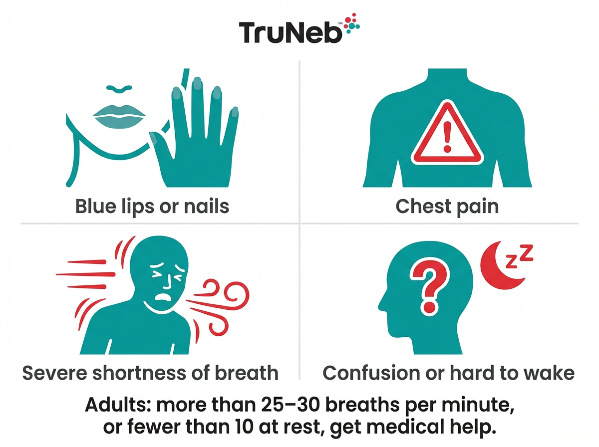 Respiratory rate red-flag symptoms Respiratory rate emergency warning signs infographic