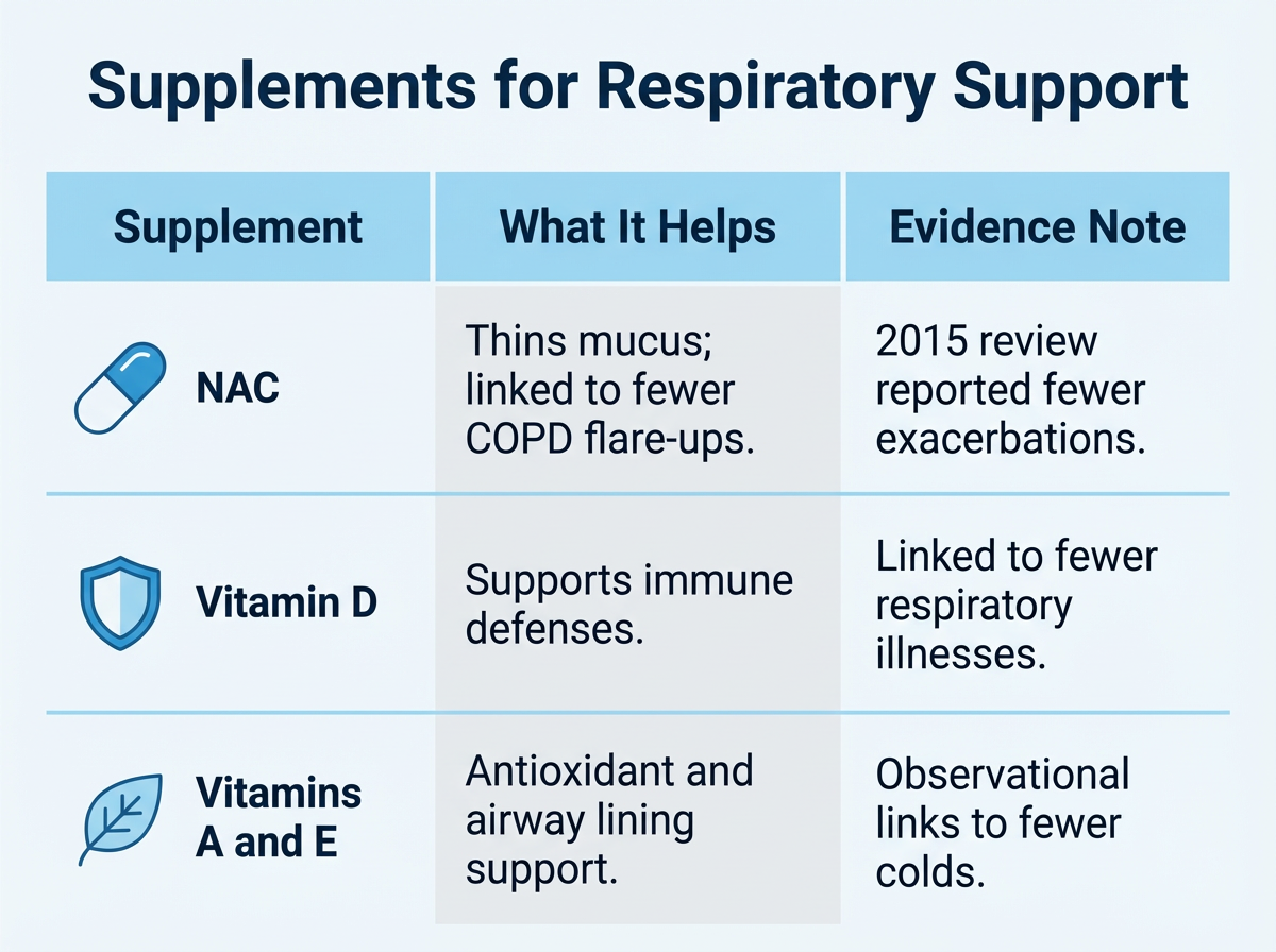 Supplements for Respiratory Support Infographic Infographic table of supplements for respiratory support