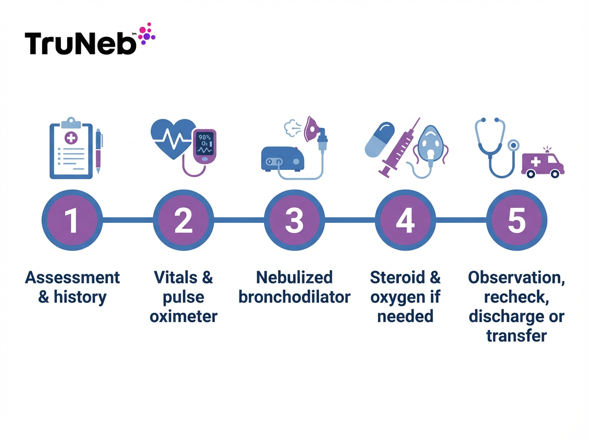 Urgent Care Asthma Treatment Steps Urgent care asthma treatment steps timeline with five icons