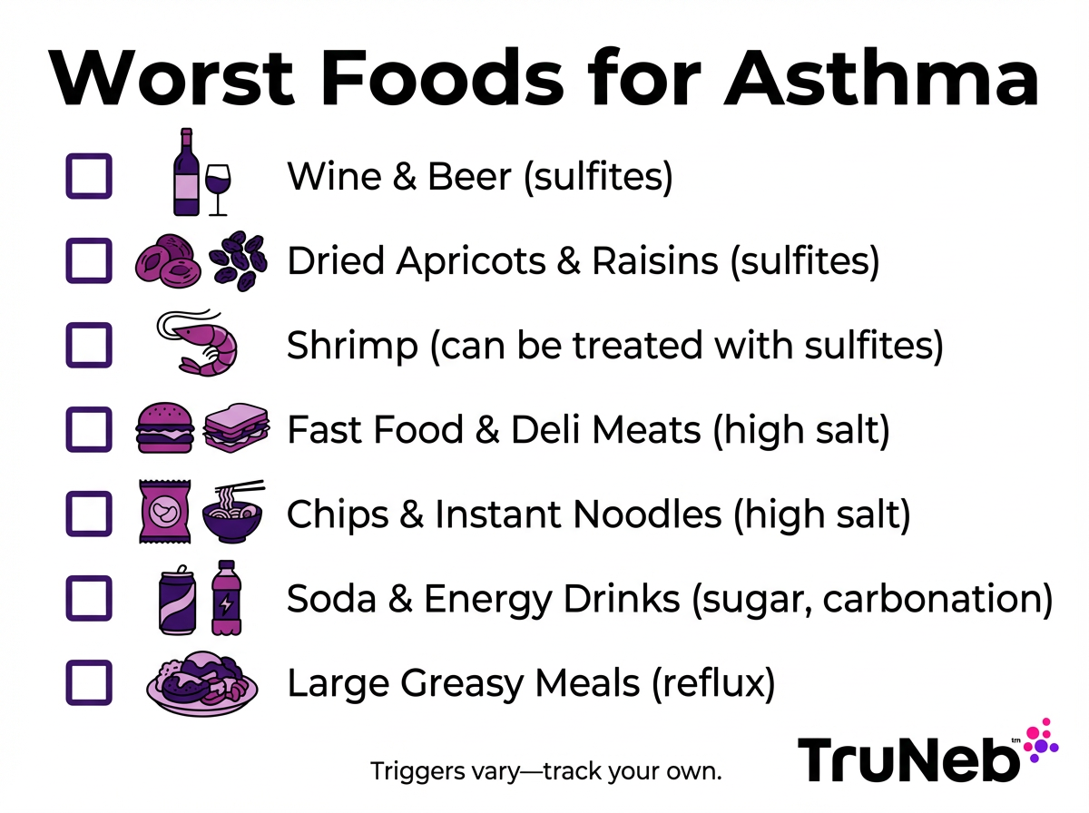 Worst foods for asthma checklist infographic